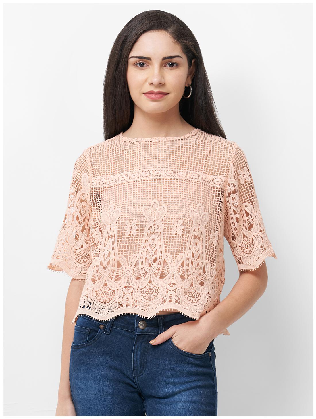 

109 F Women Embroidered Regular top - Peach