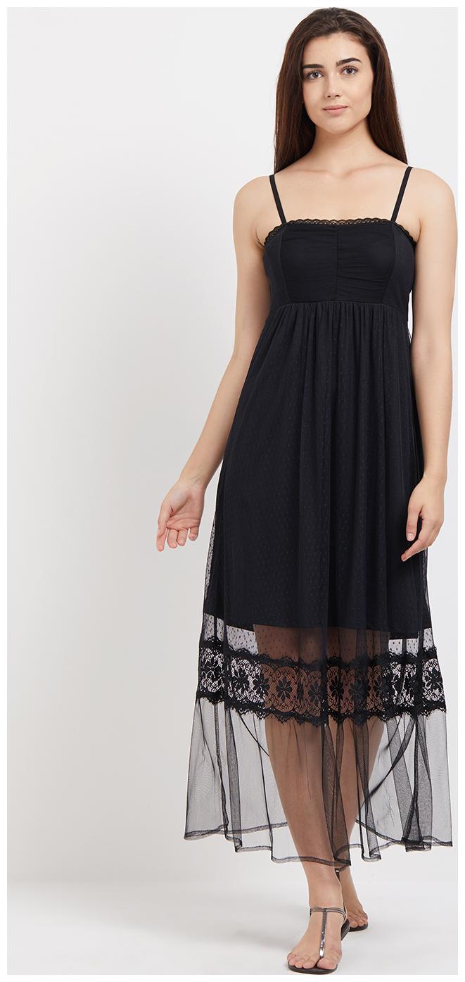 

109 F Black Solid Fit flare dress