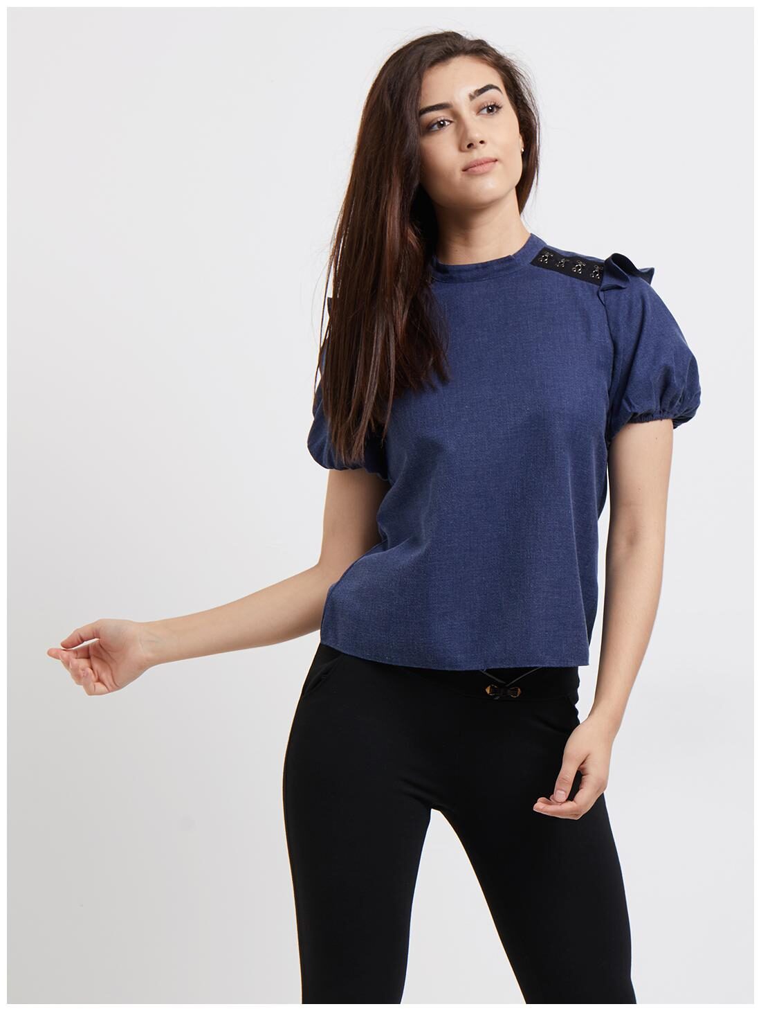 

109 F Women Polyester Navy Regular Top