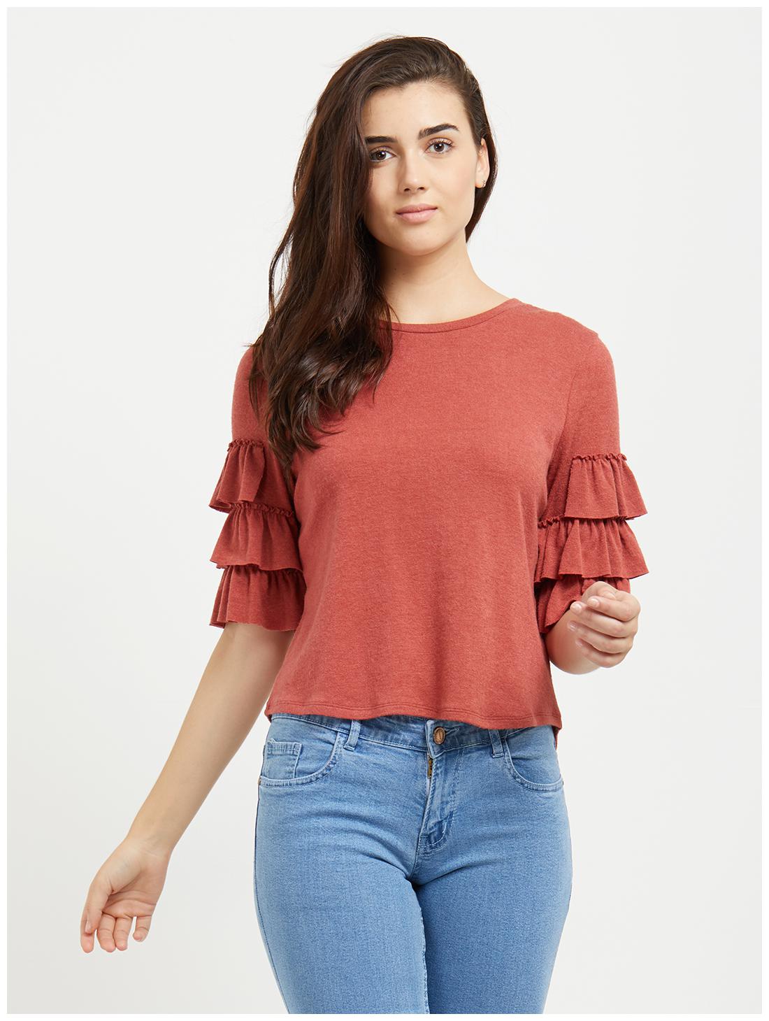

109 F Women Solid Fusion tunic - Red