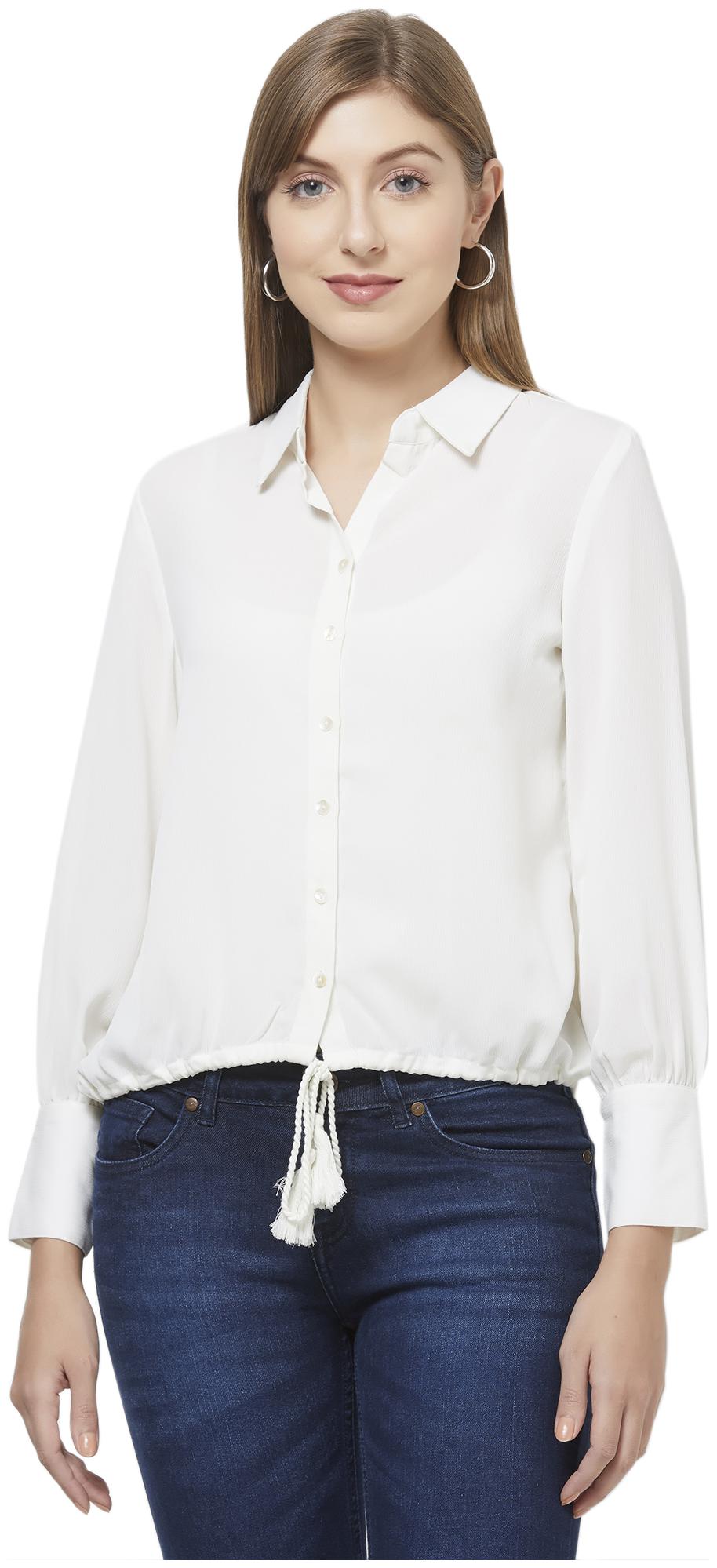 

109 F Women Cream Solid Regular Fit Shirt