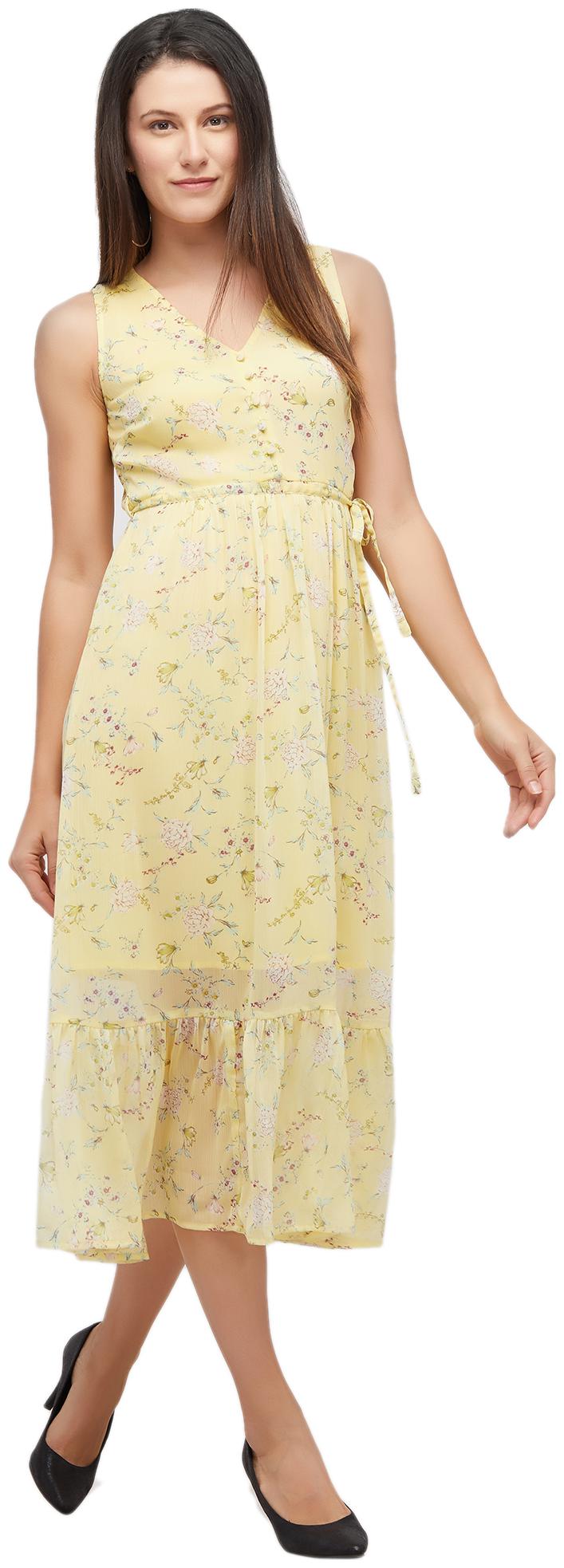 

109 F Yellow Printed A-line dress
