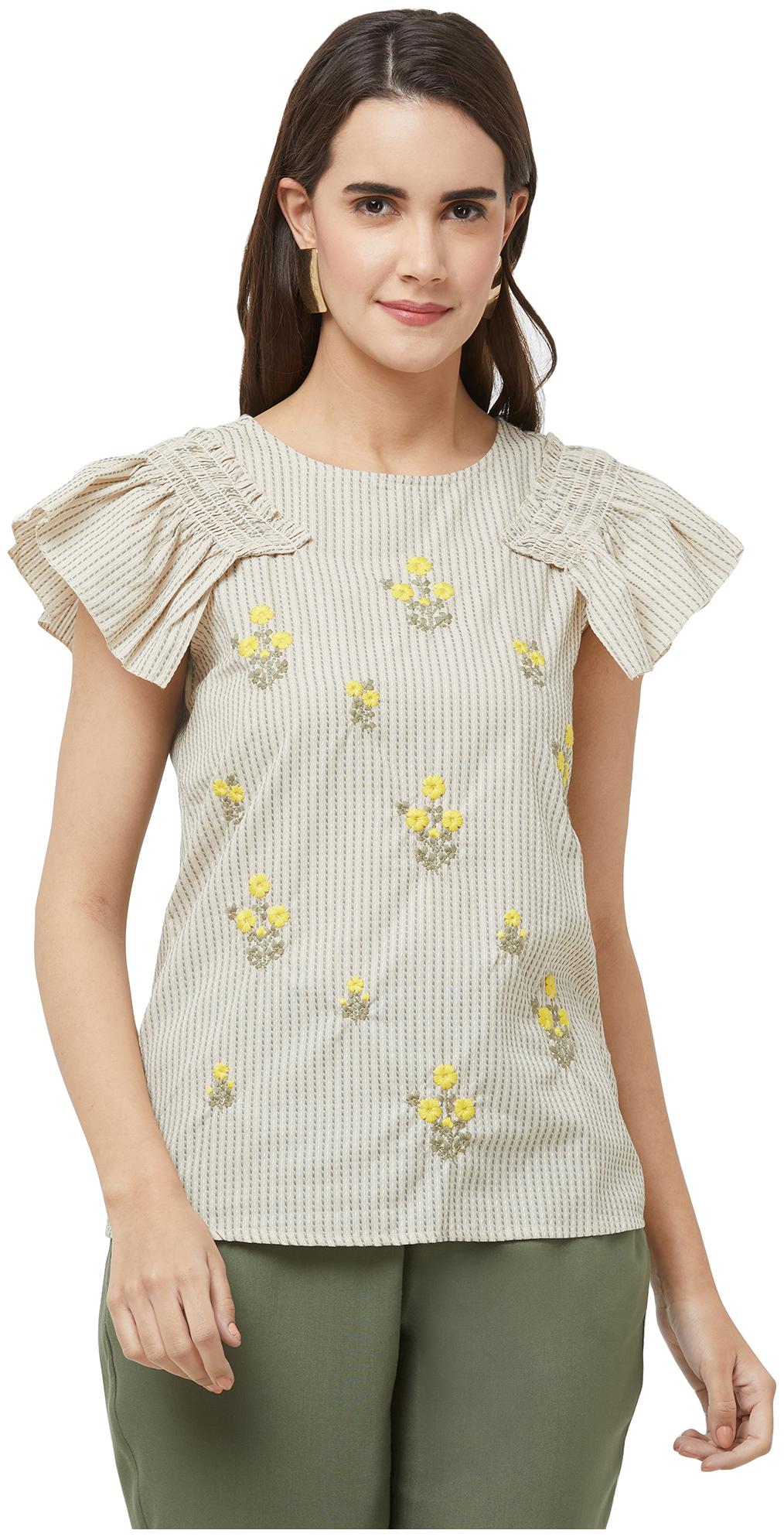 

109 F Women Embroidered Regular top - Cream