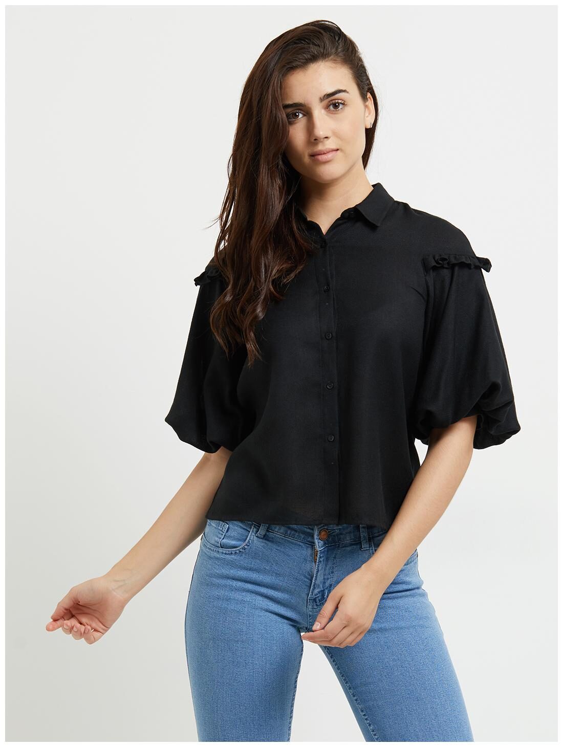 

109 F Women Solid Regular top - Black