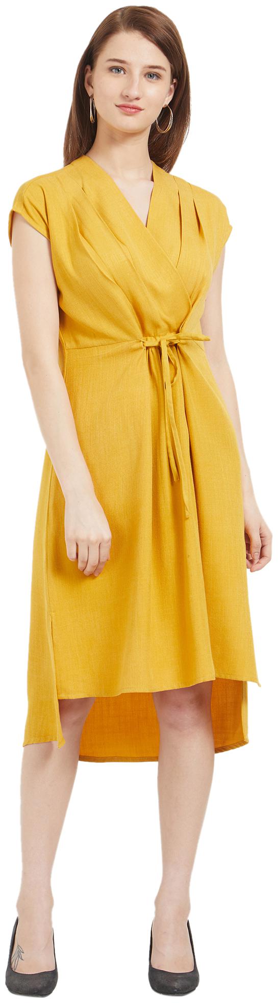 

109 F Yellow Solid A-line dress