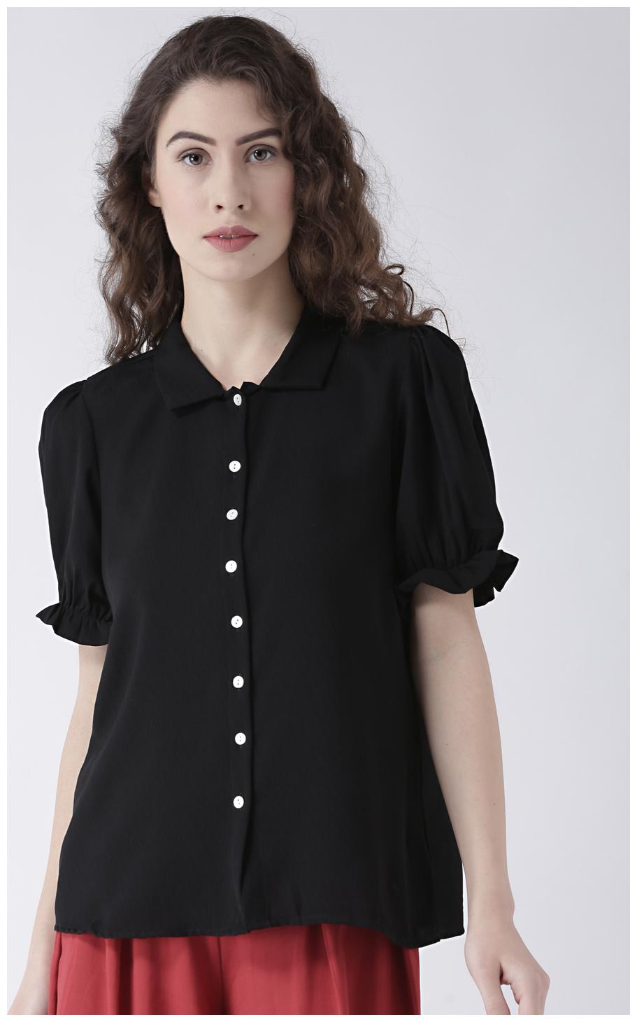

109 F Women Black Solid Regular Fit Shirt