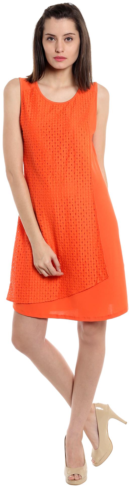 

109 F Orange Solid A-line dress
