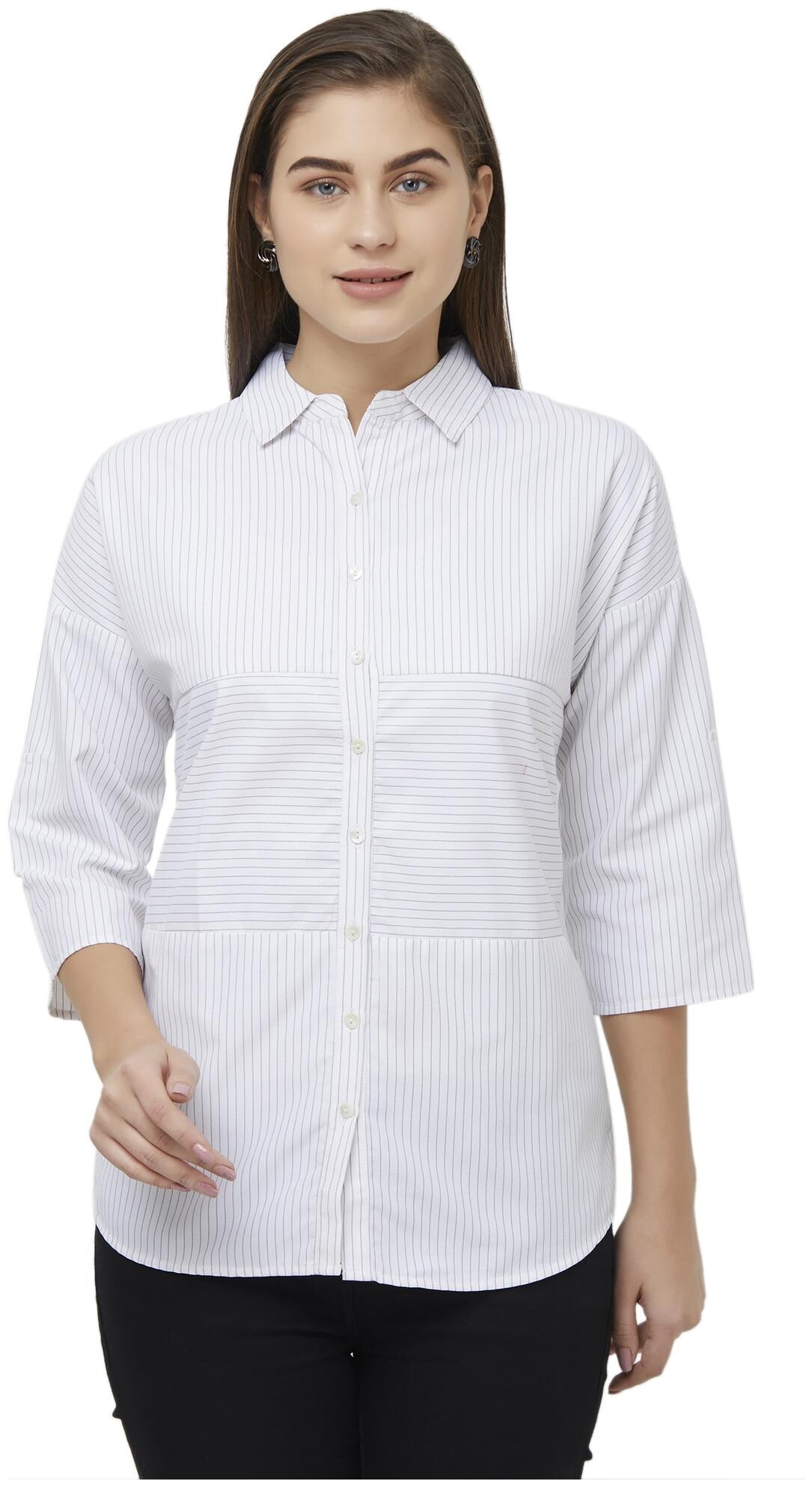 

109 F Women Beige Striped Regular Fit Shirt
