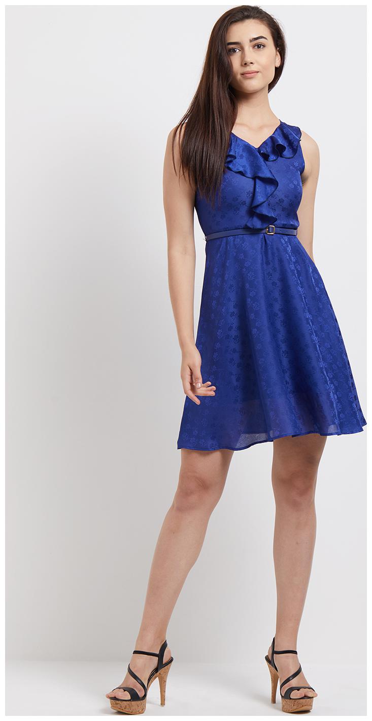 

109 F Blue Self design Fit flare dress
