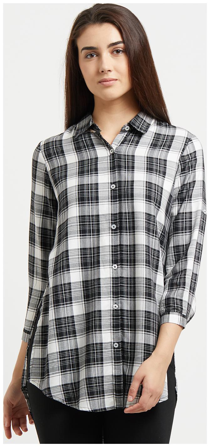 

109 F Women Black Checked Regular Fit Shirt