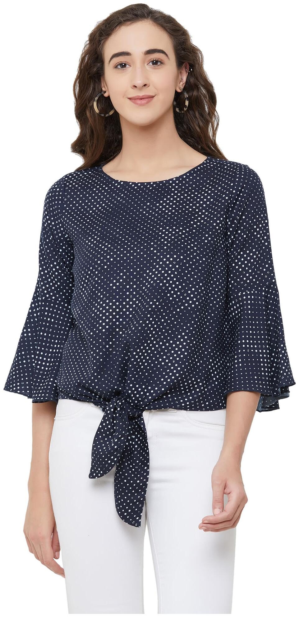

109 F Women Viscose Rayon Printed Regular Top Navy Blue