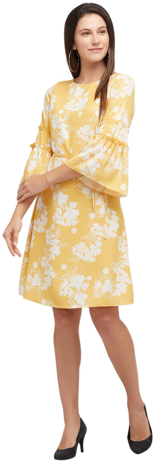 

109 F Yellow Printed A-line dress