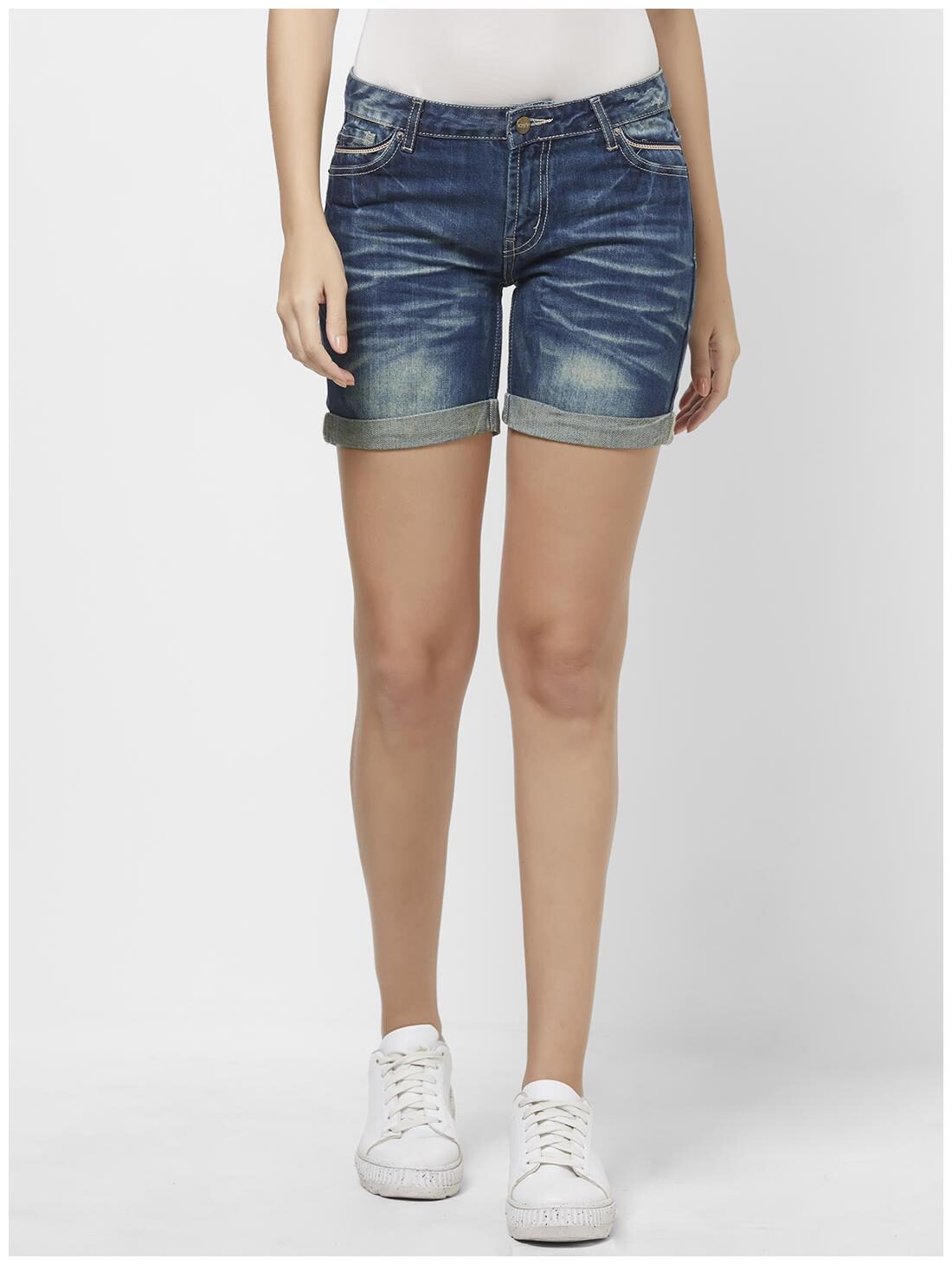 

109 F Women Solid Denim shorts - Blue