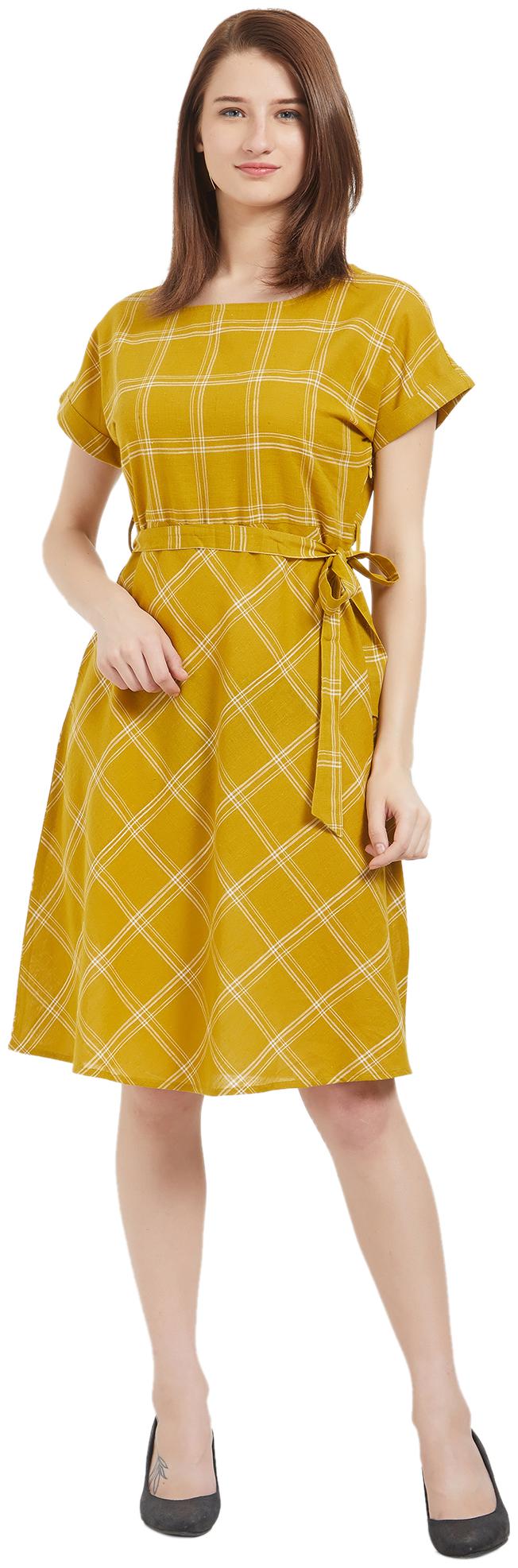 

109 F Yellow Checked A-line dress