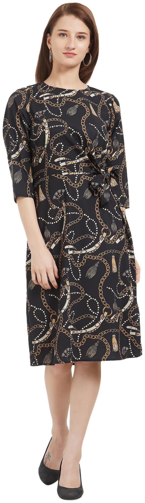 

109 F Black Printed A-line dress