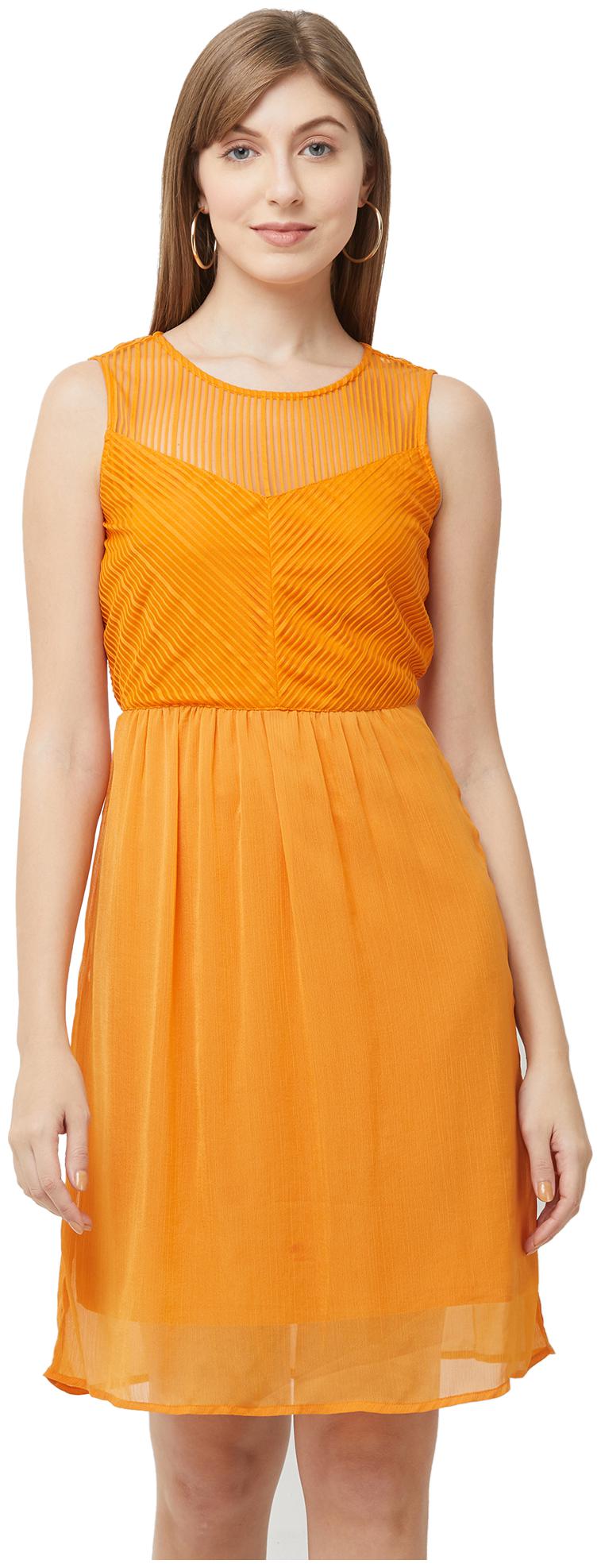 

109 F Women Polyester Striped A Line Dress Orange