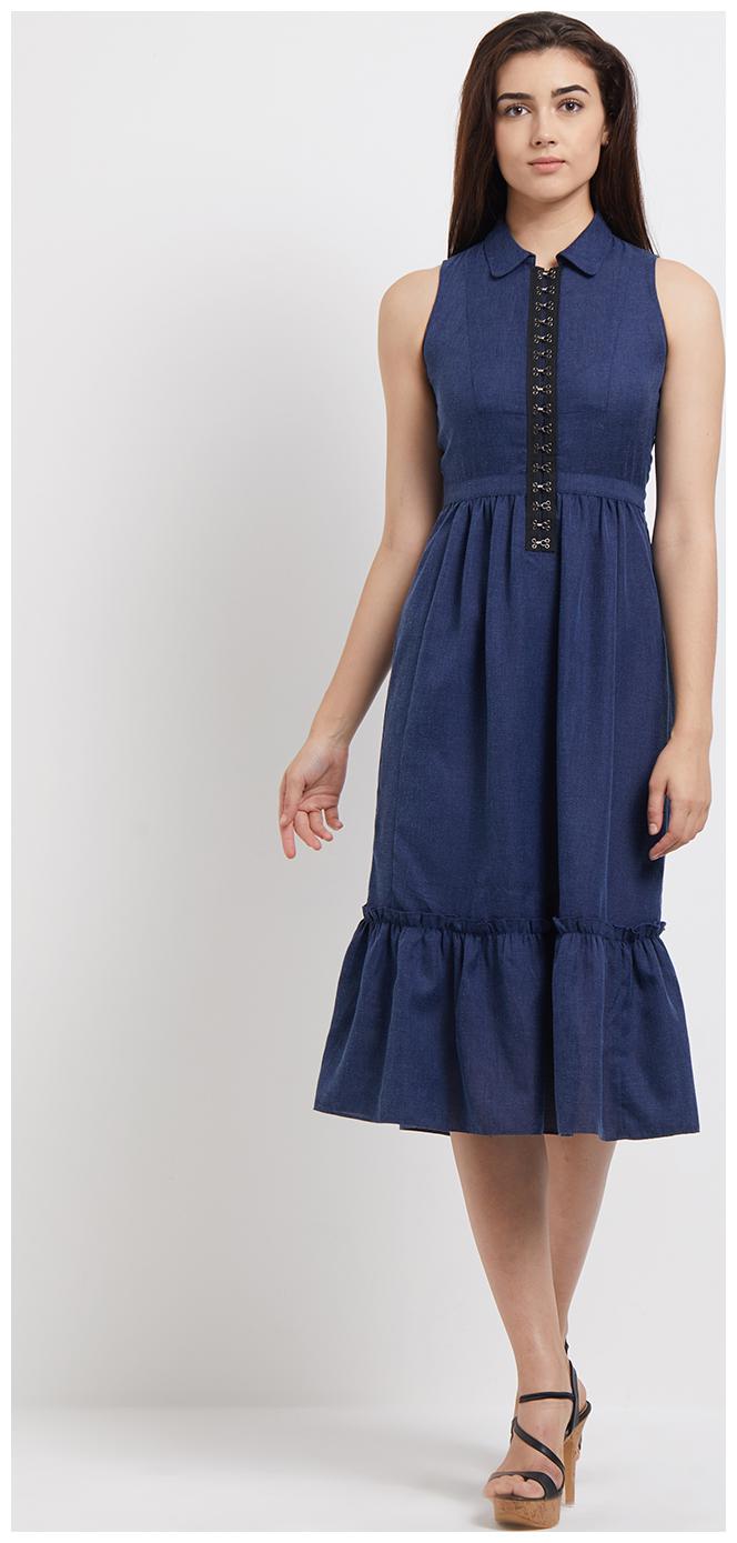 

109 F Blue Solid Fit flare dress