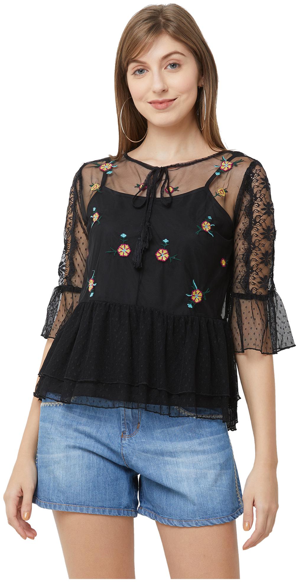 

109 F Women Blended Regular Top Black color