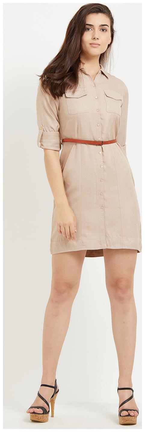 

109 F Beige Solid Fit flare dress