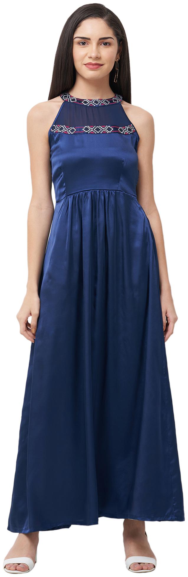 

109 F Women Polyester Printed Maxi Dress Navy Blue