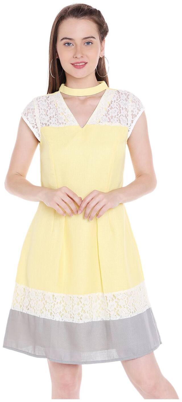 109°F Yellow Solid Fit & flare dress