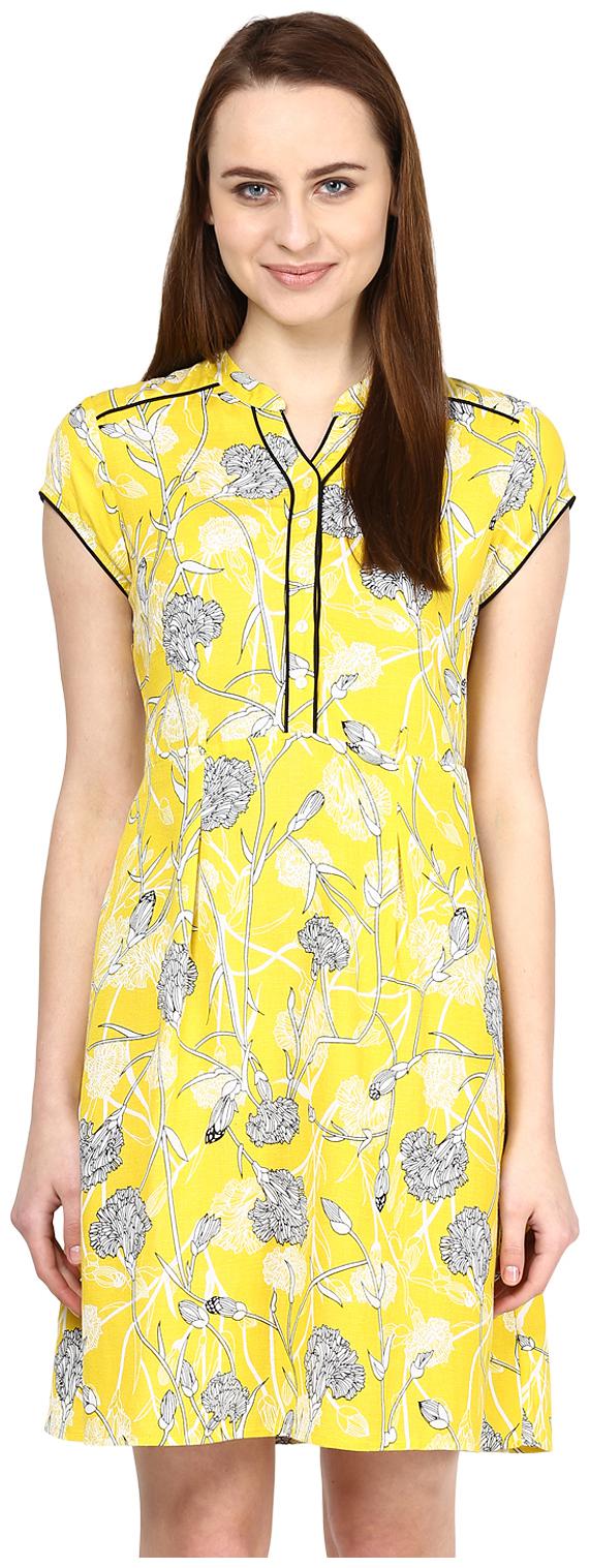 

109 F Yellow Printed Fit flare dress