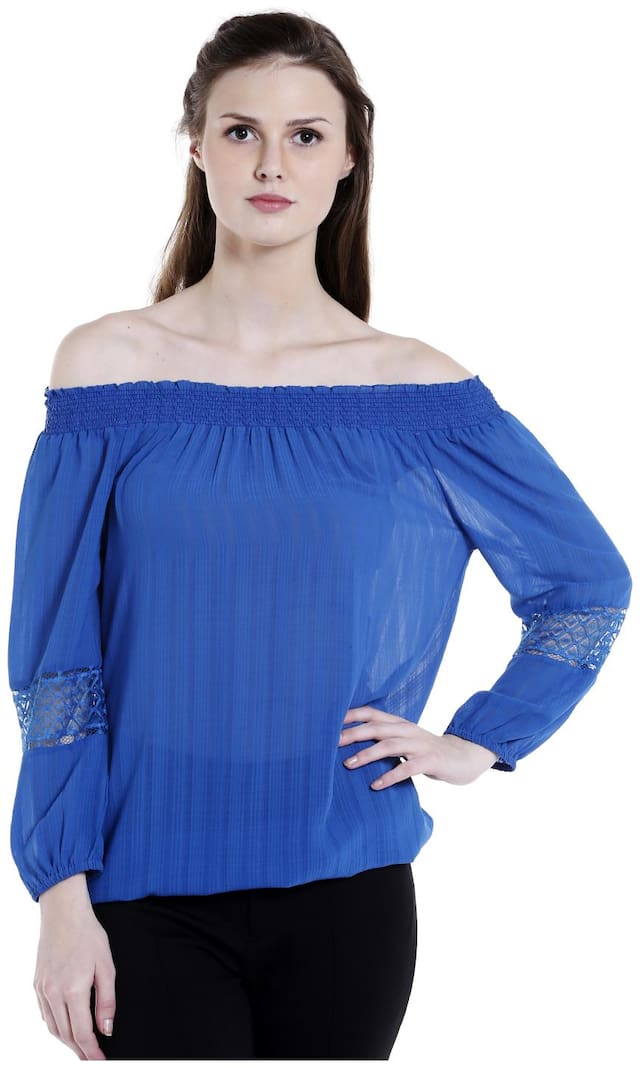 109 F  Off Shoulder Blue Solid Top M Size