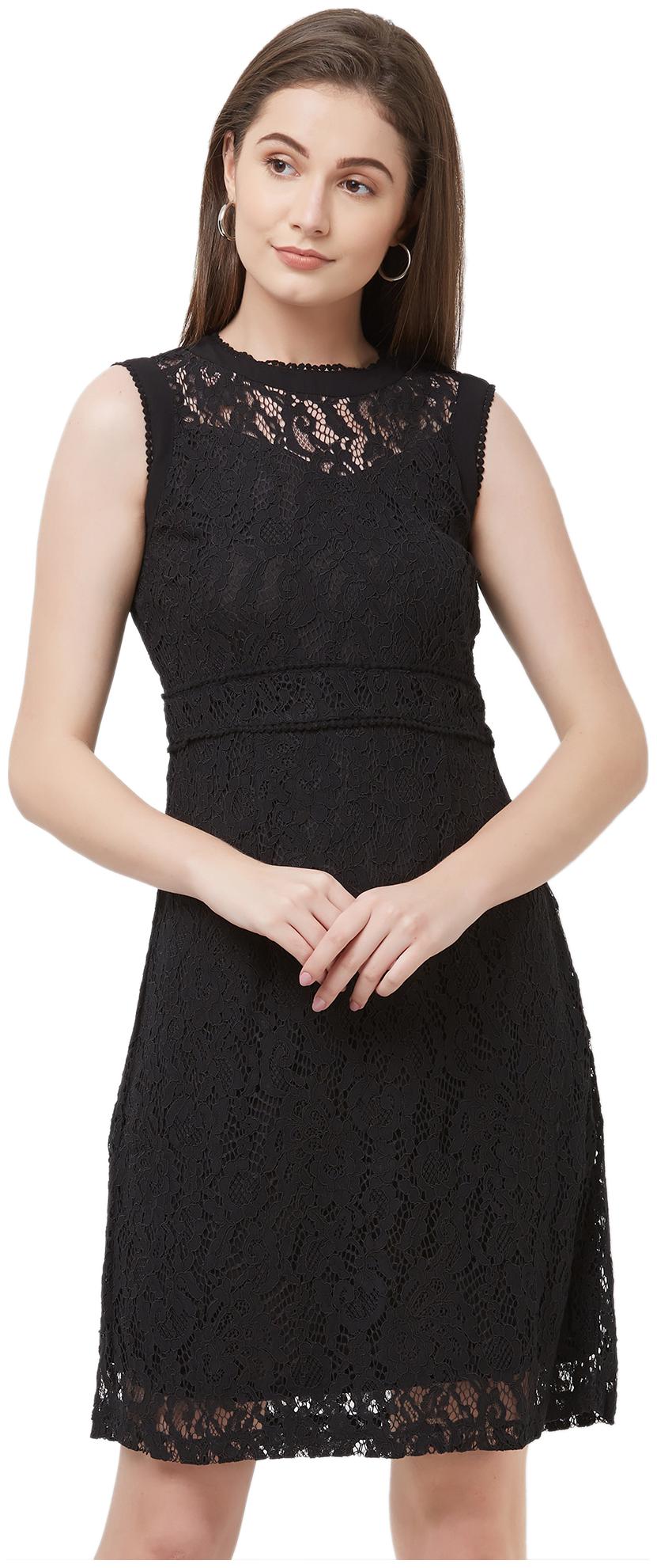 

109 F Black Self design A-line dress