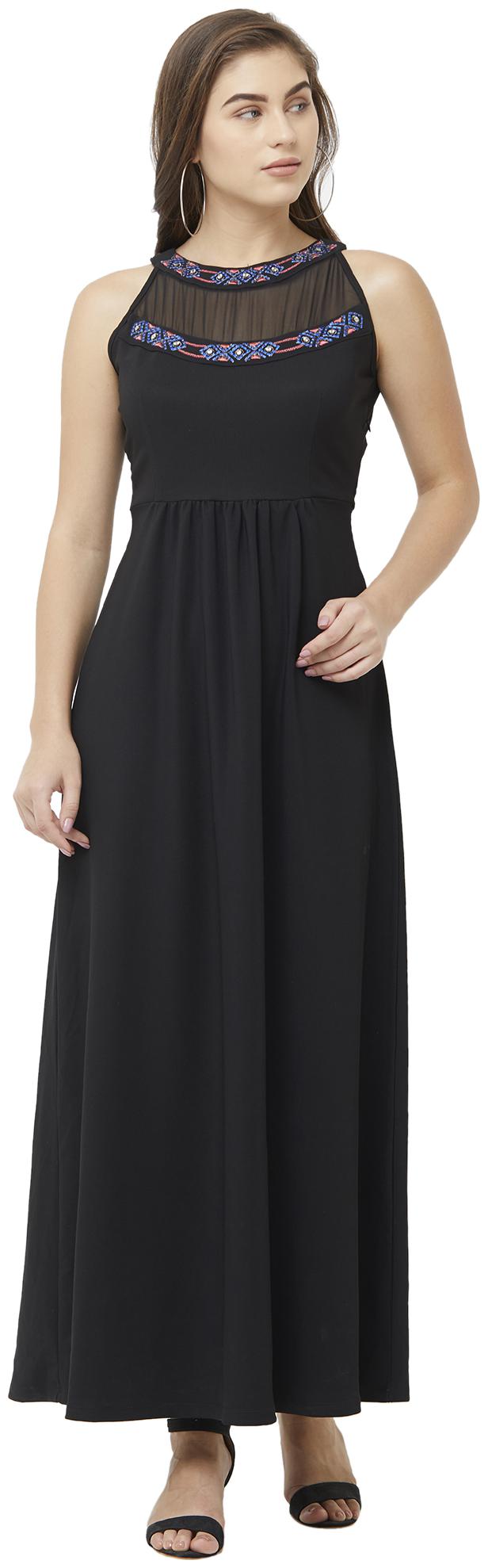 

109 F Black Solid A-line dress