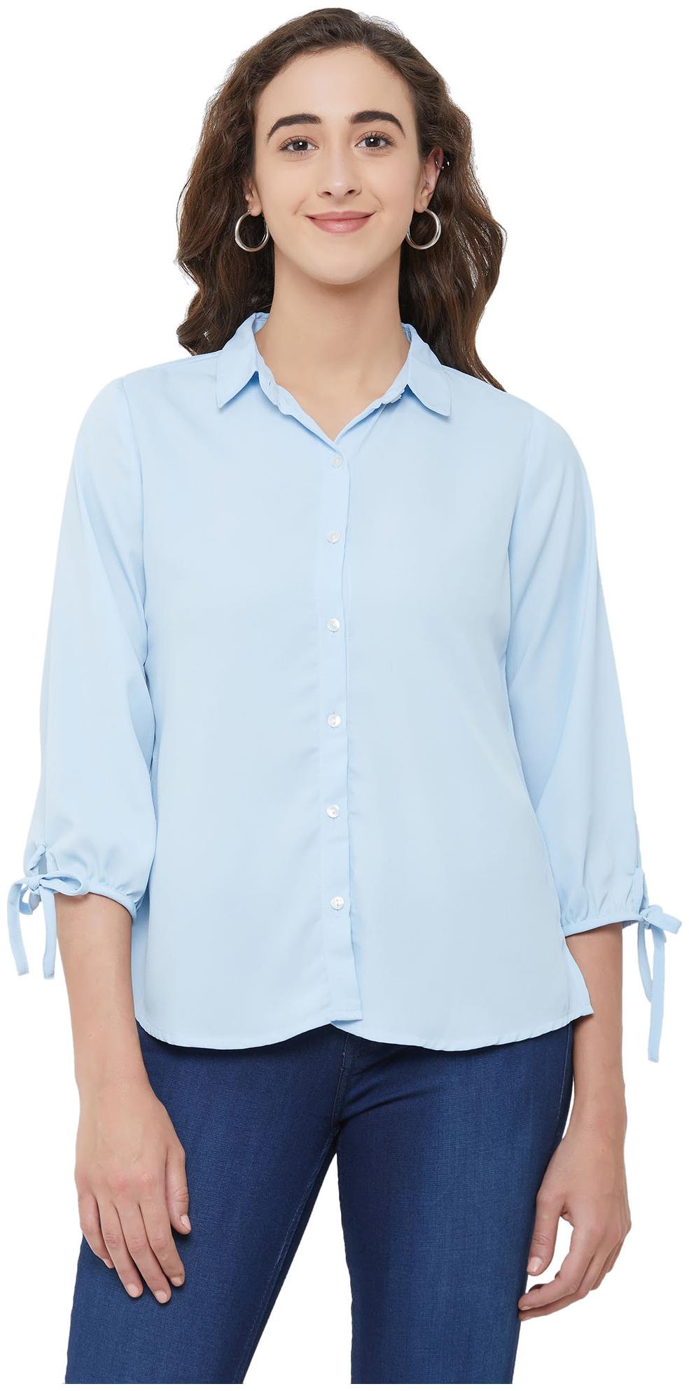 

109 F Women Blue Solid Regular Fit Shirt