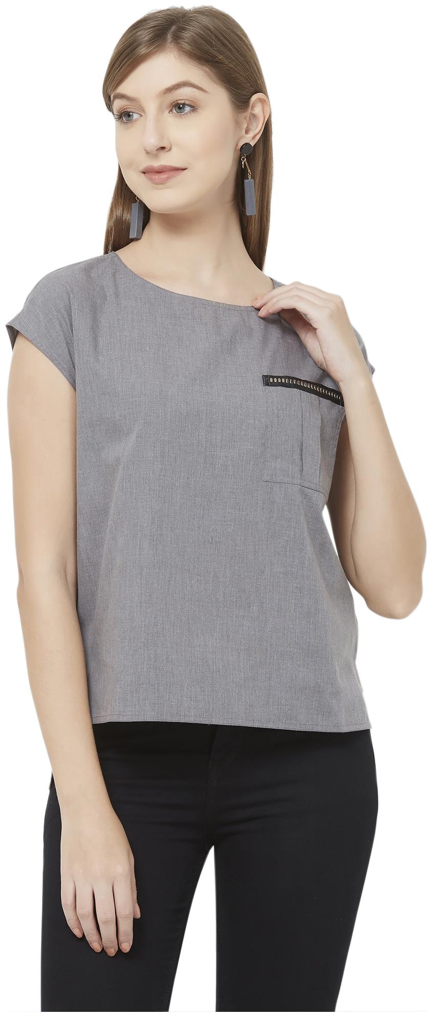 

109 F Women Printed Regular top - Grey