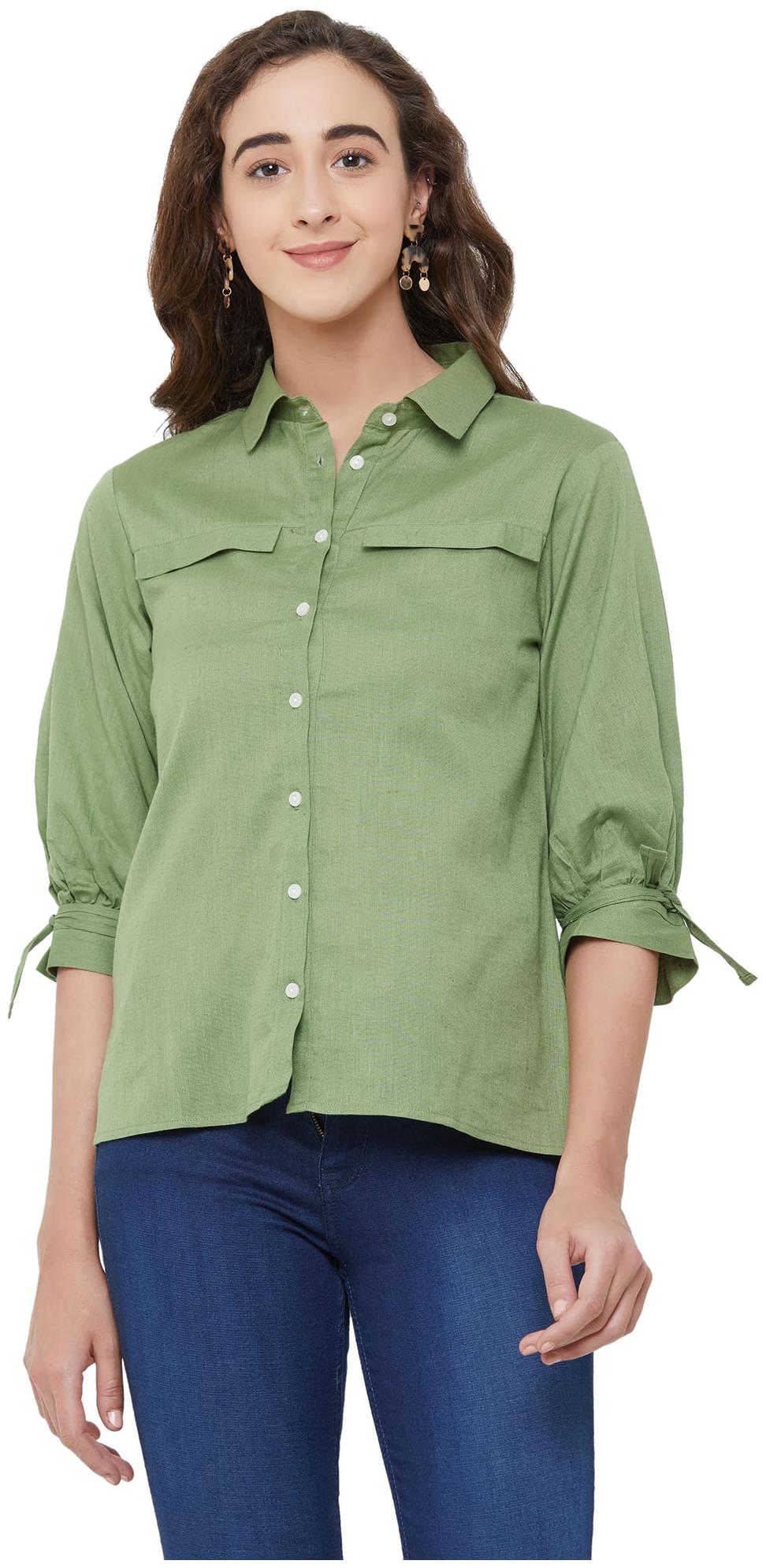 

109 F Women Green Solid Regular Fit Shirt