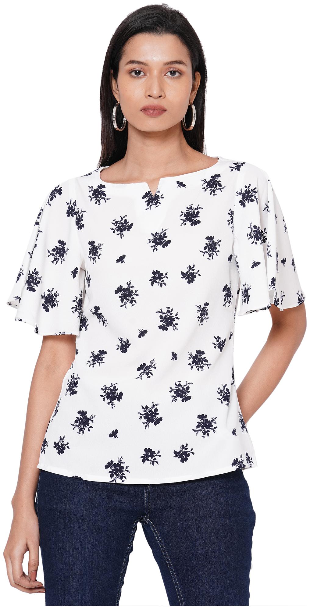 

109F Women Floral Regular top - White