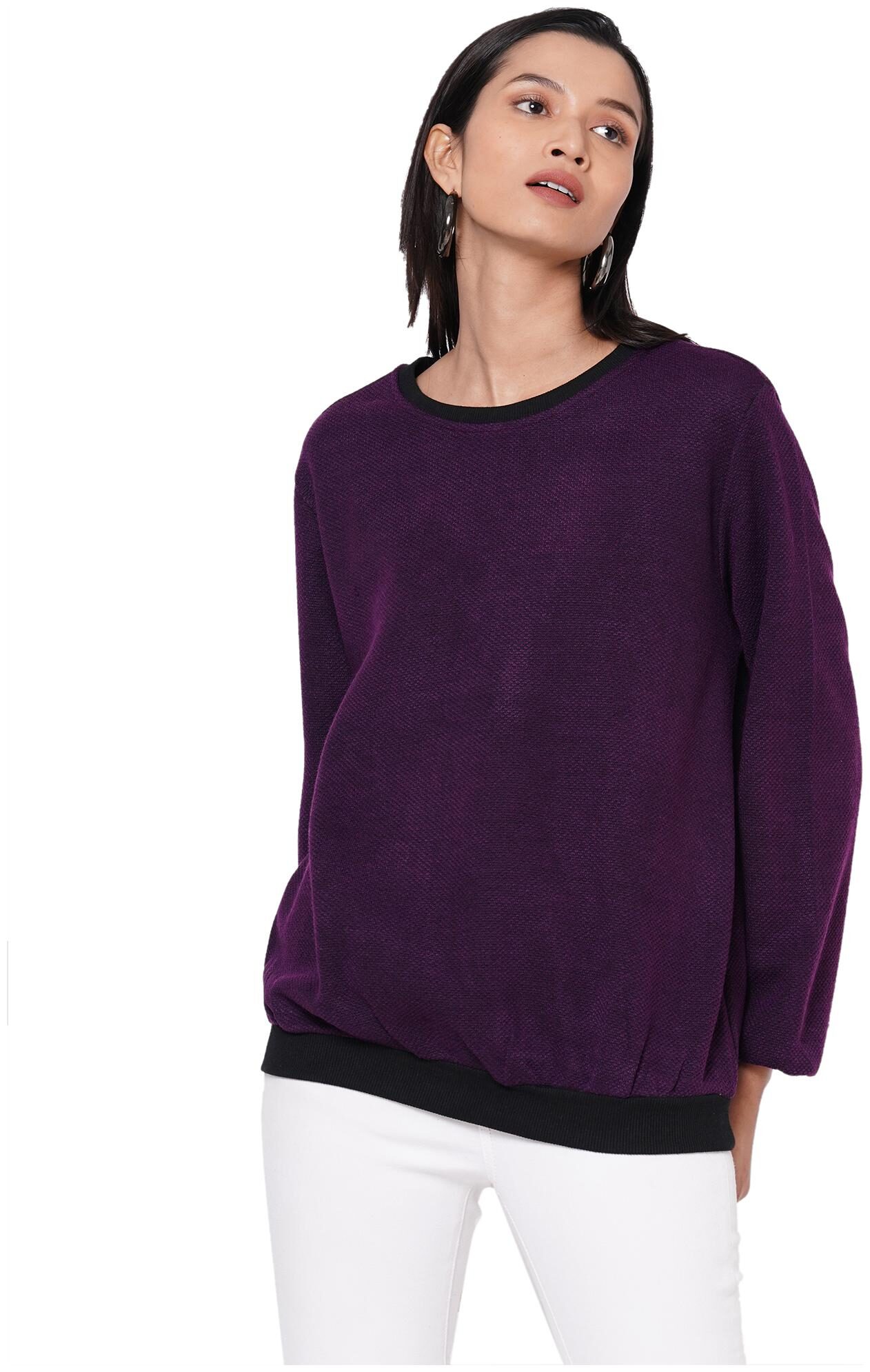 

109F Women Solid Regular top - Purple