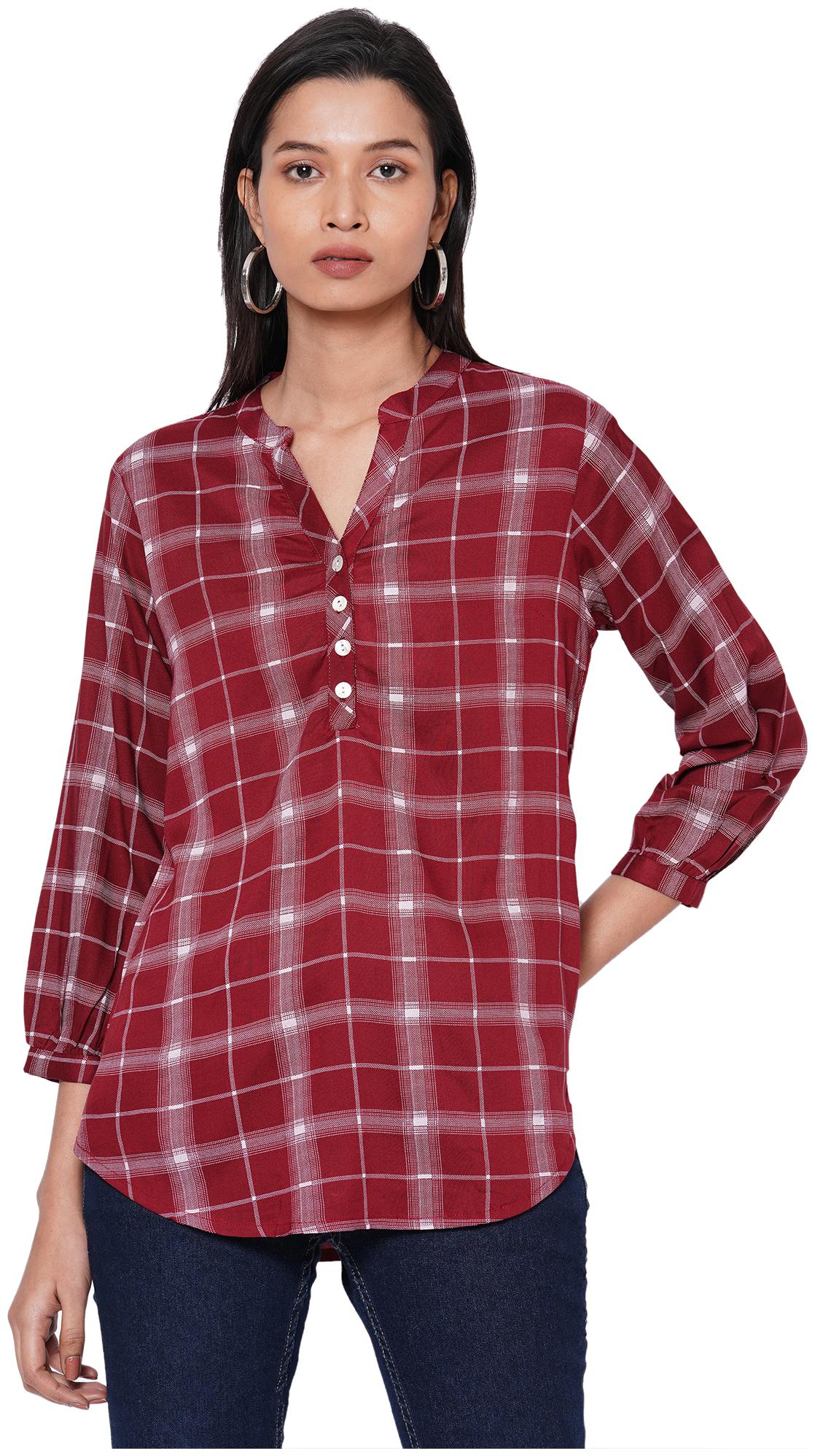 

109F Women Checked Regular top - Maroon