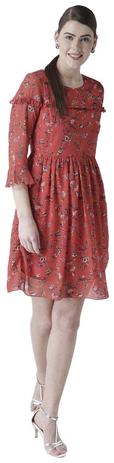 

109 F Red Floral A-line dress