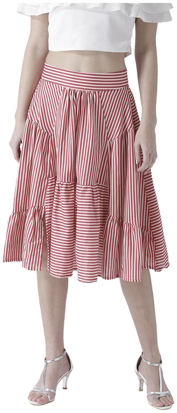 

109 F Striped A-line skirt Midi Skirt - Red