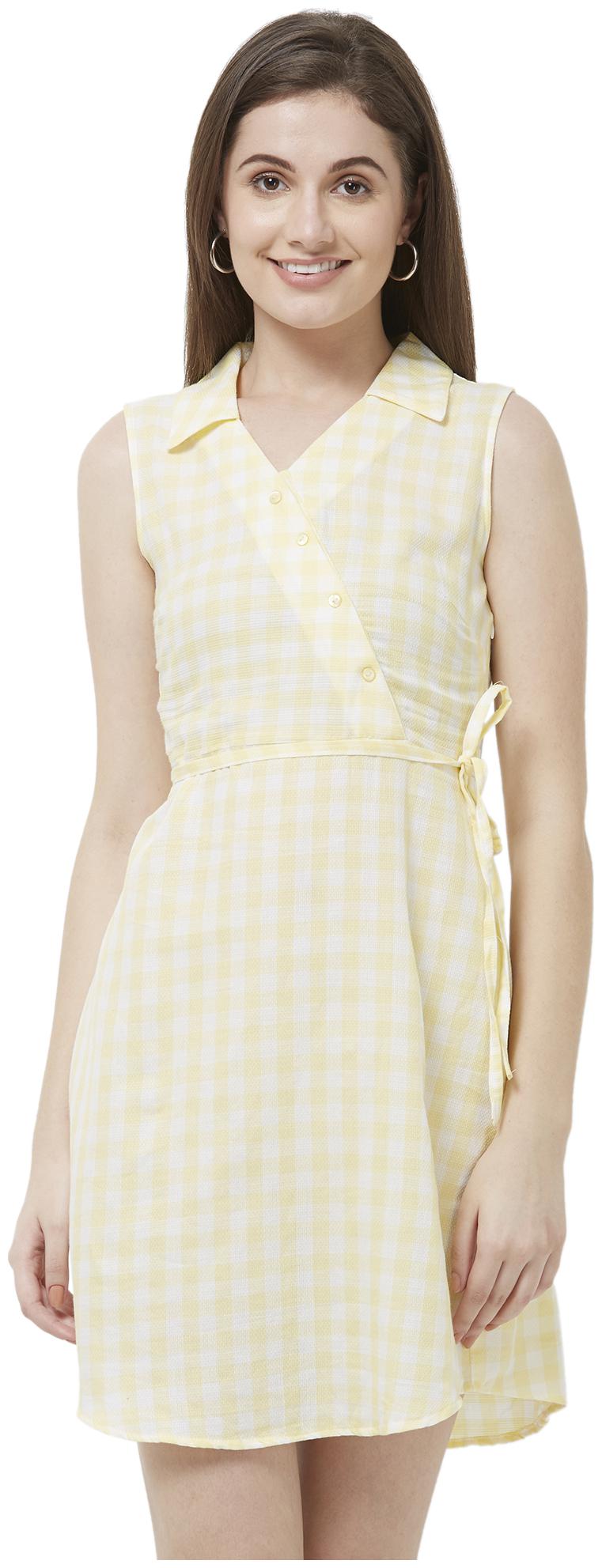 

109 F Yellow Checked A-line dress