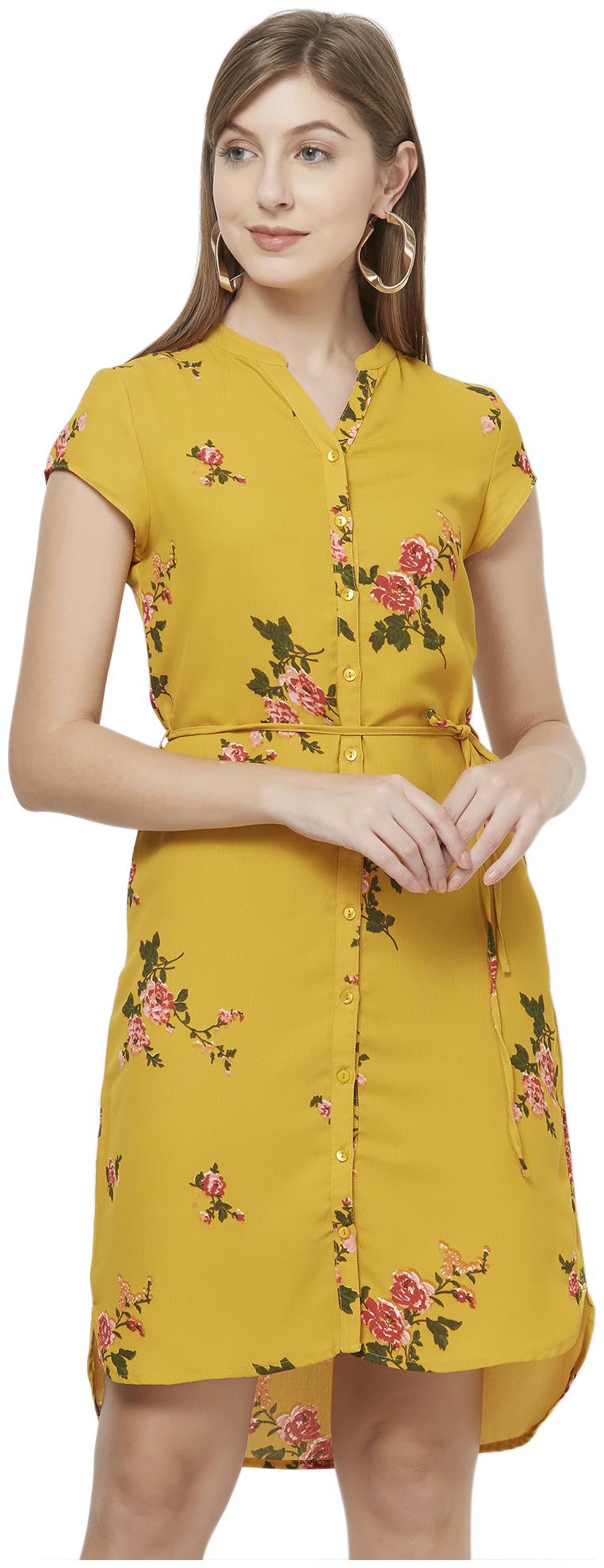 

109 F Yellow Floral A-line dress