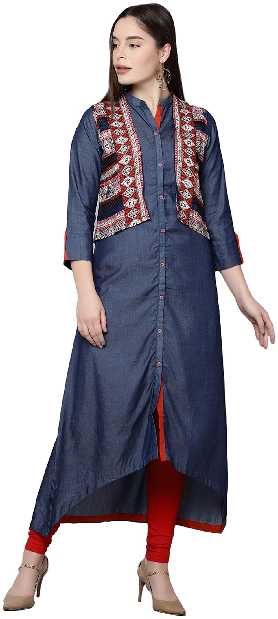 

18 Fire Women Blue Printed Assymetrical Kurti