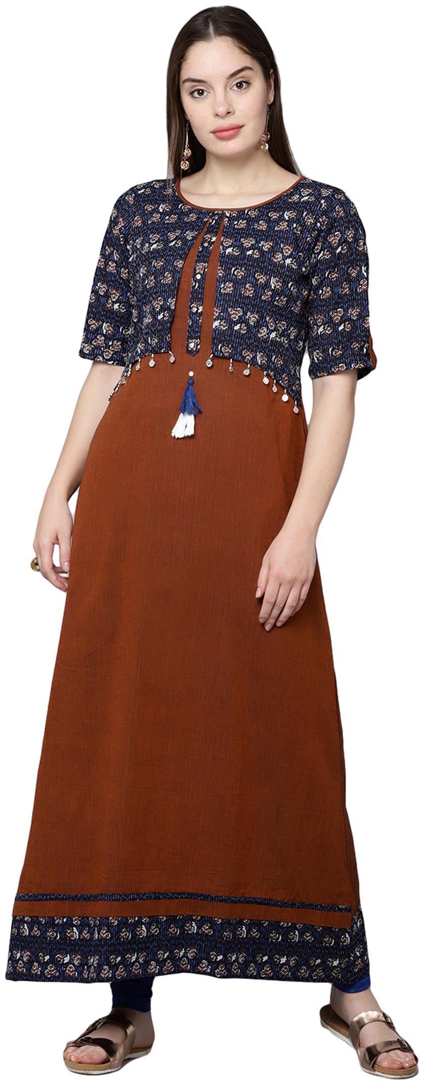 

18 FIRE Cotton Festive Festive and Party Wear Women Kurti Brown