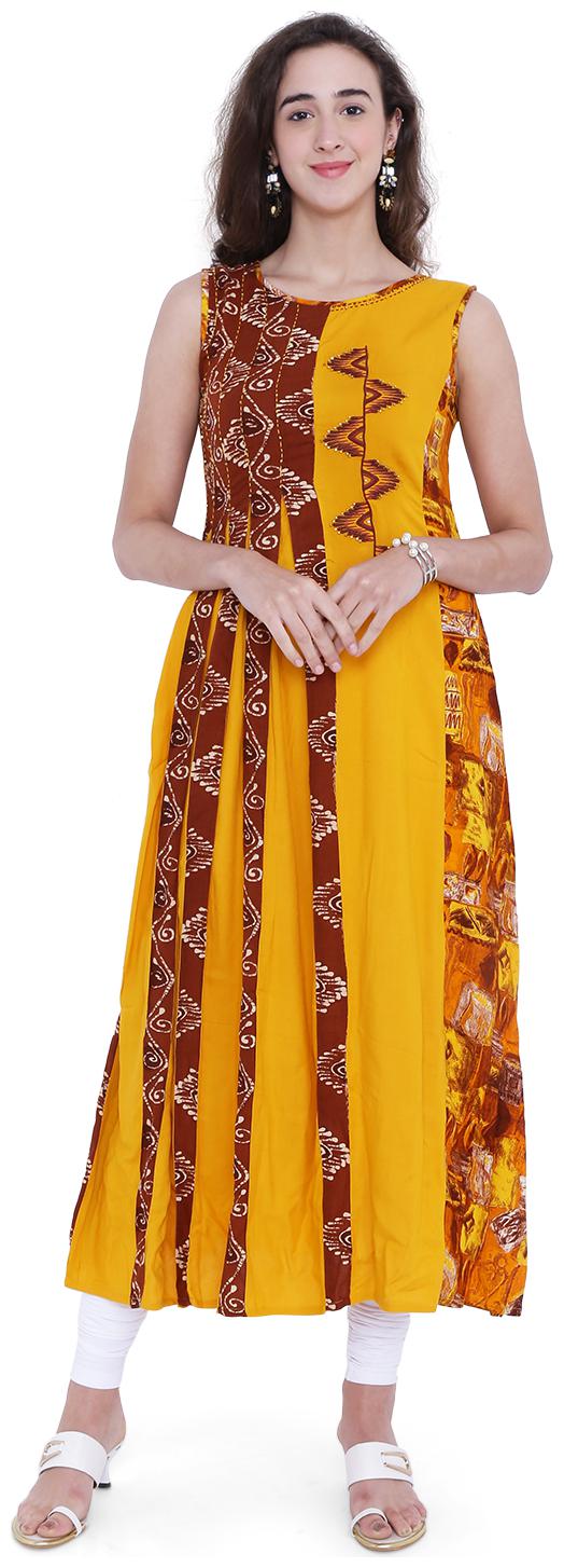 

18 Fire Women Synthetic Printed Kurti Yellow