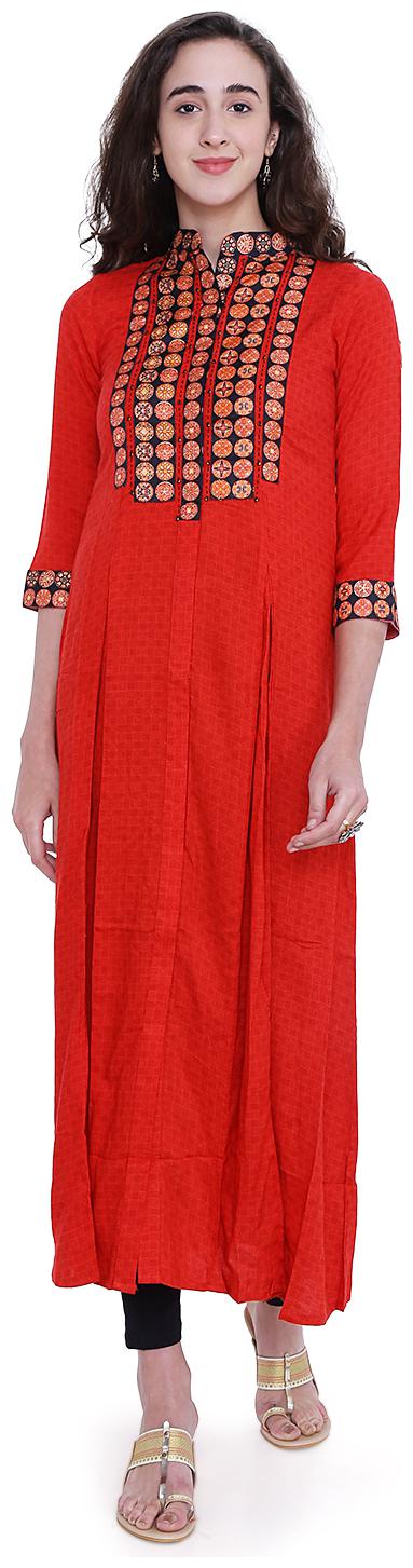 

18 Fire Women Synthetic Printed Red Kurti