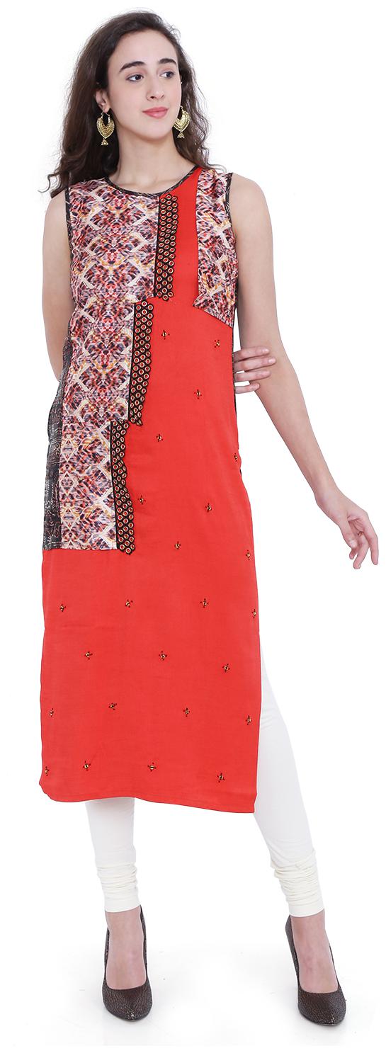 

18 Fire Women Orange Printed Straight Kurti