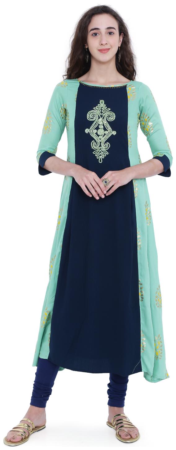 

18 Fire Women Synthetic Regular Fit Kurti (Navy Blue)