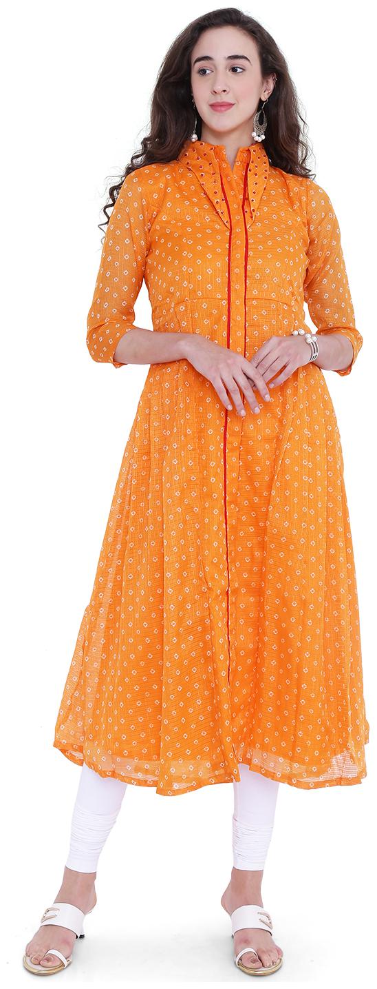 

18 Fire Women Blended Printed Orange Kurti