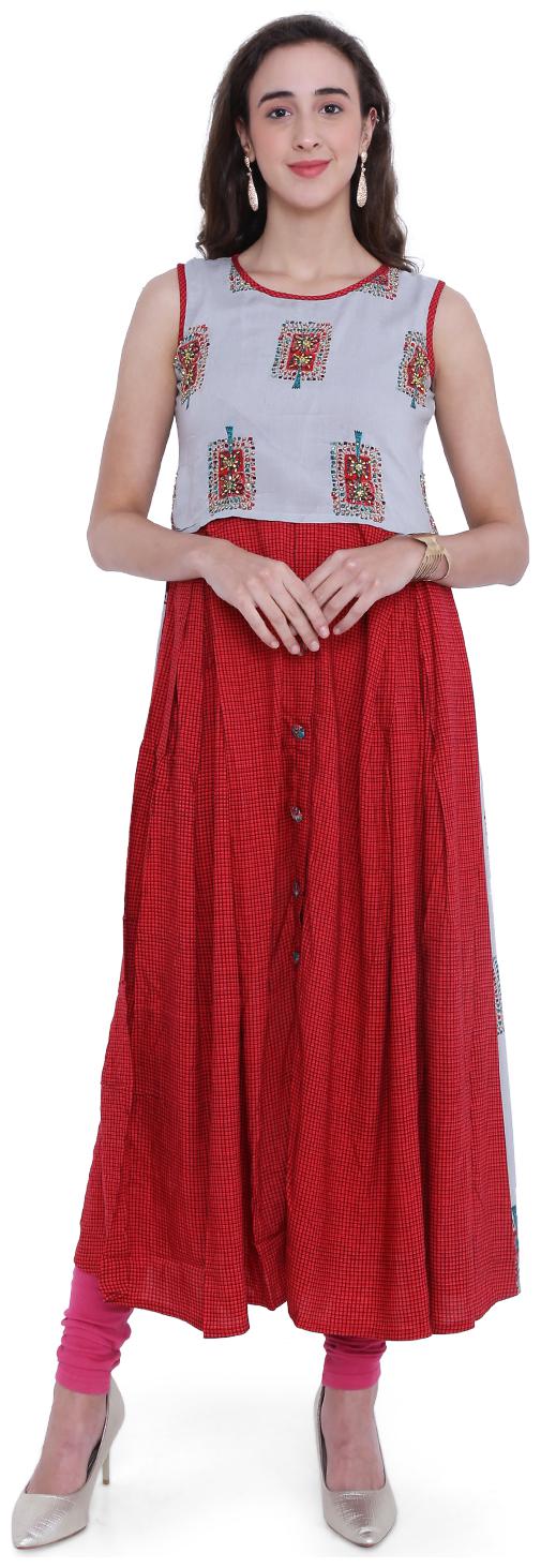 

18 Fire Women Synthetic Regular Fit Kurti (Red Grey)