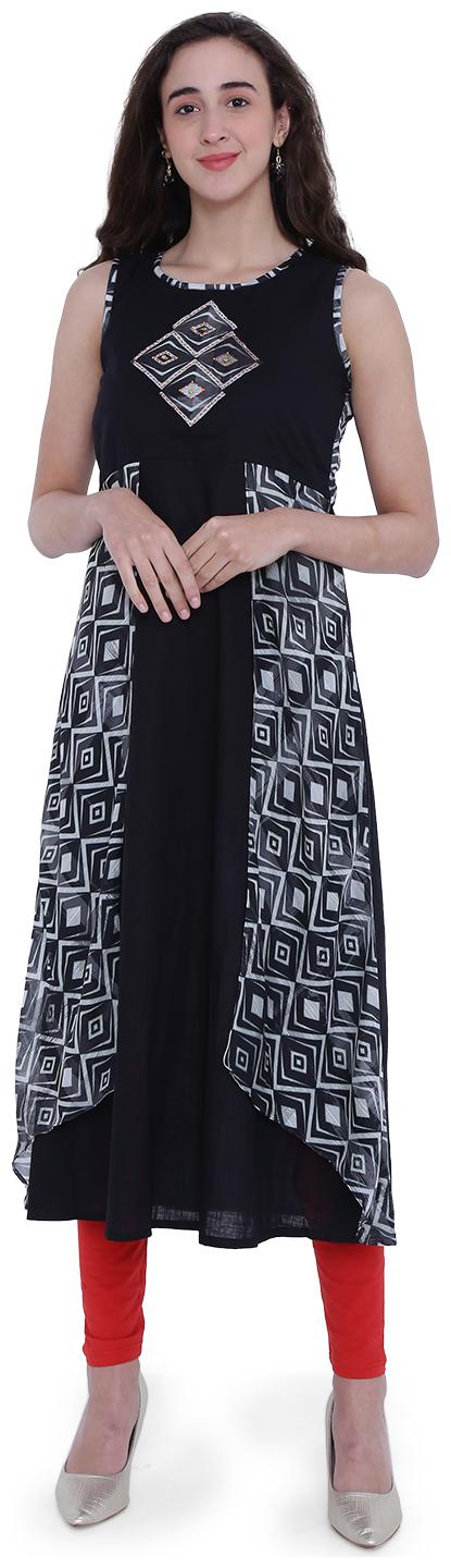 

18 Fire Women Black Geometric Straight Kurti