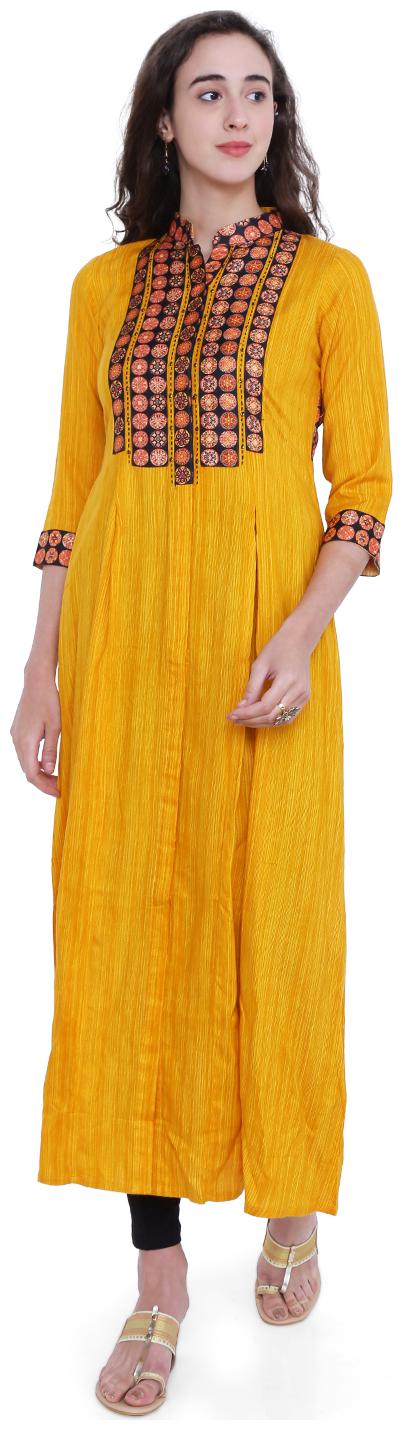 

18 Fire Women Synthetic Printed Yellow Kurti