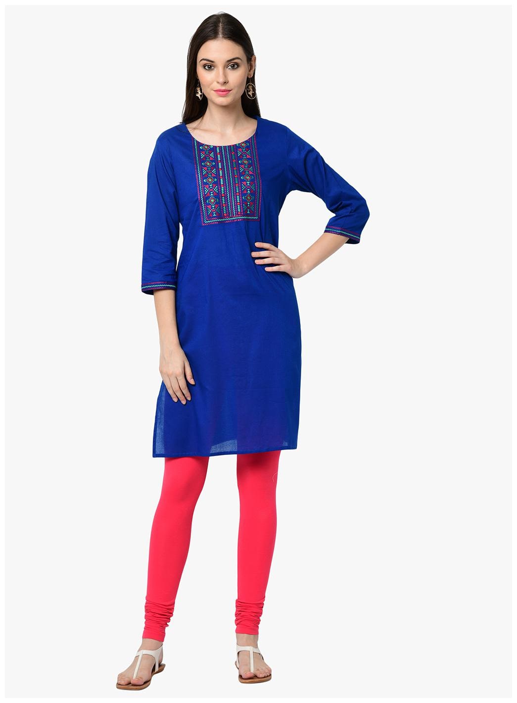 

2BMe Women Blue Embroidered Regular Kurta